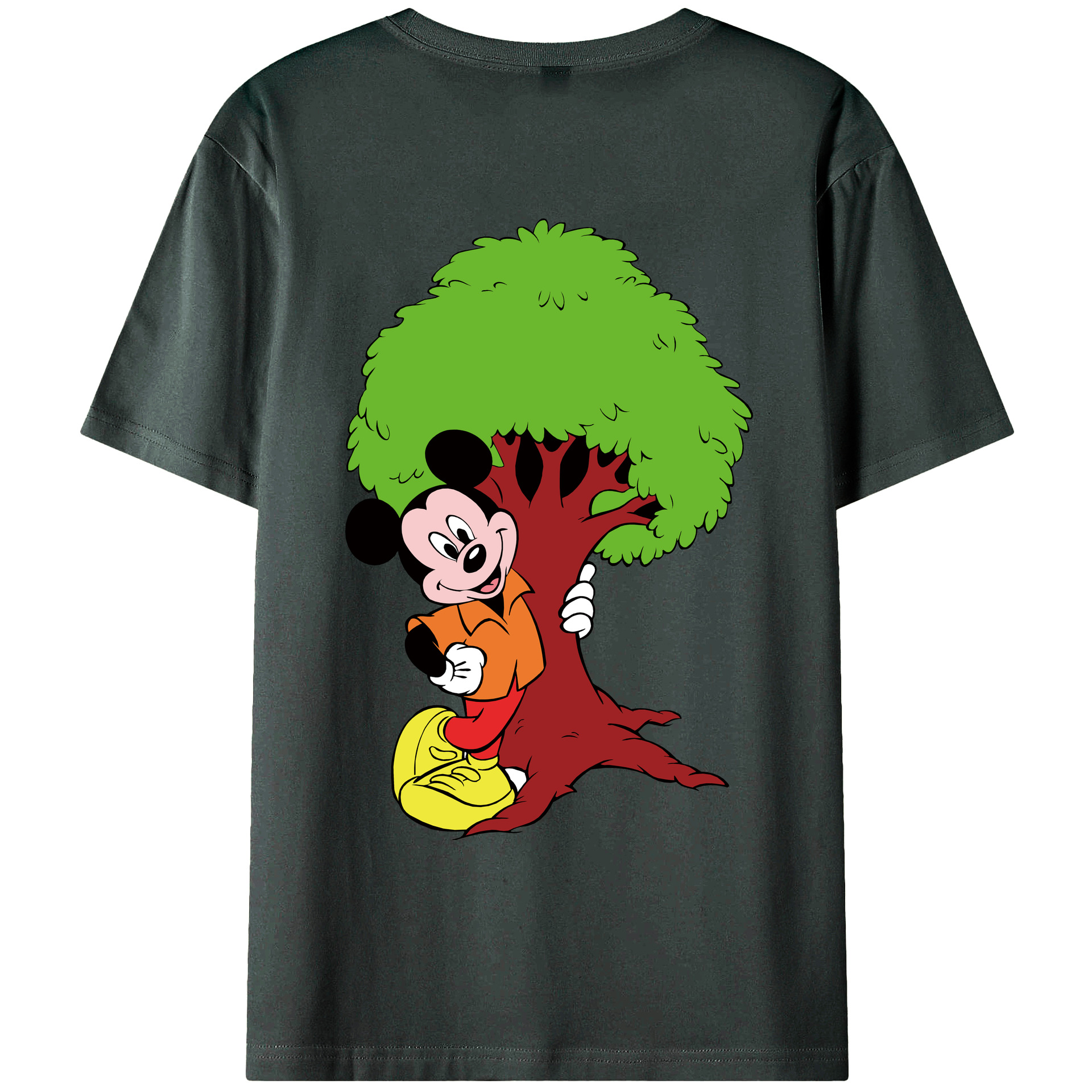 ミッキーマウス Mickey Mouse 綿100％ メンズ半袖Tシャツ（バックプリント） 通気性